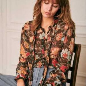 Sezane Floral Blouse - Brown, Red, Blue
